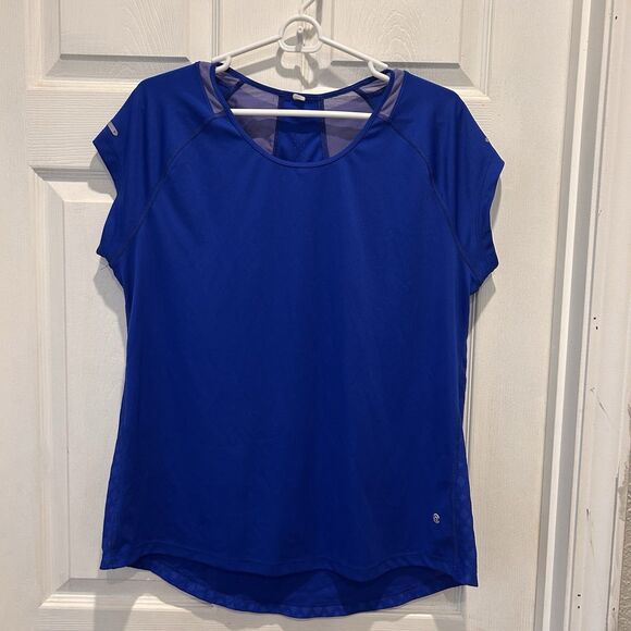 C9 by Champion Womens Duo Dry Back Cut Out Hi Lo Blue Shirt Size XL Sheer Panels - Picture 1 of 4